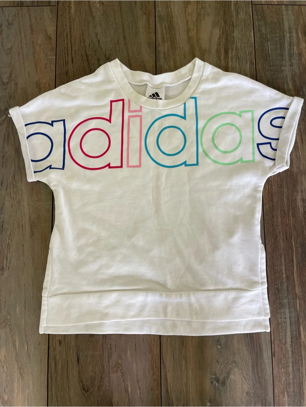 Adidas youth girls' white French terry logo crop t-shirt size S (7-8 years)